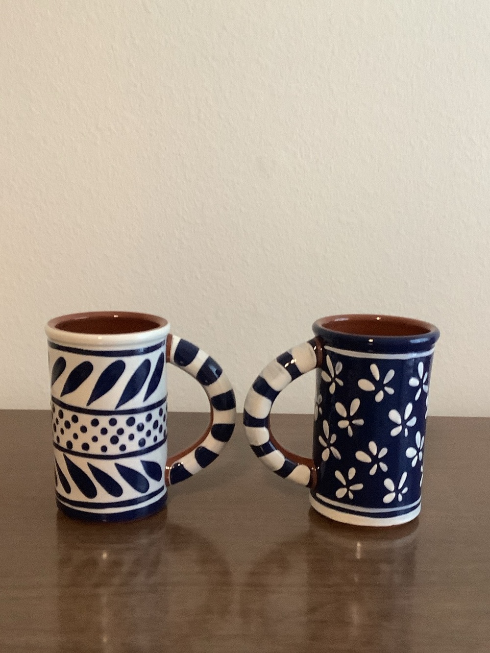 Hand-Painted Blue & White Ceramic Mugs - Set of 2 - Picture 2 of 6